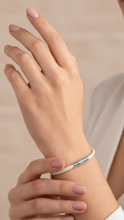 Brazalete Cuero Blanco Silver